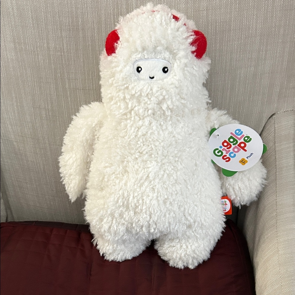 Fluffy White and Red Stuffed Animal